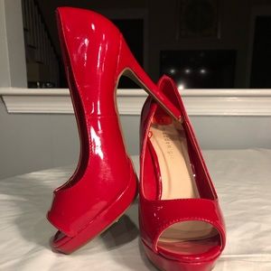New red patent Madden Girl peep toe pumps